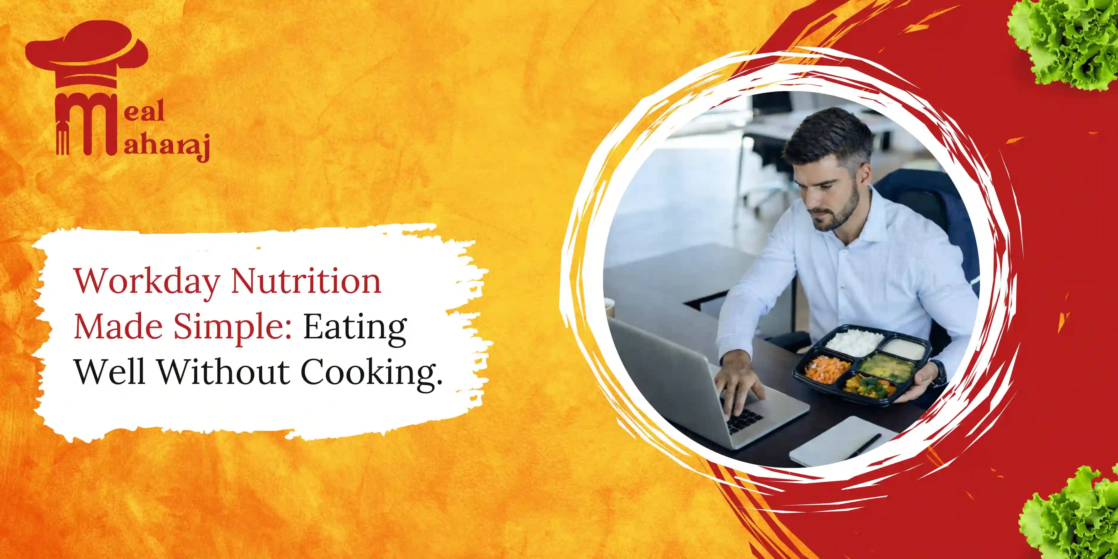 A man in an heavy office day set up holding Meal Maharaj tiffin in his hand.